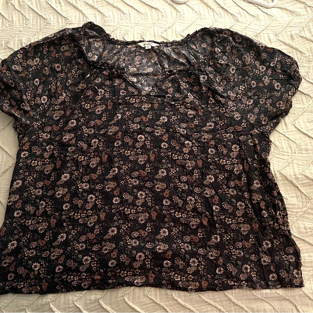 Lucky Brand Black and Pink Flower Blouse Excellent Condition